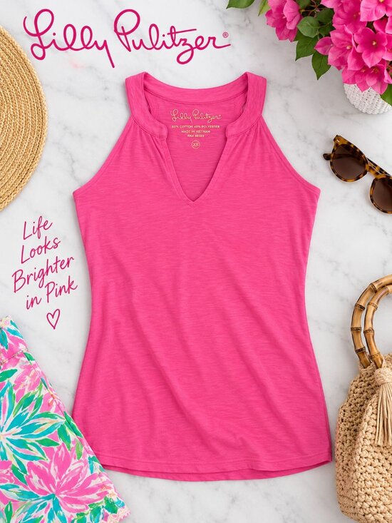 Lilly Pulitzer Tops - Lilly Pulitzer Hot Pink Split Neck Racerback Tank Top XS Cotton Blend